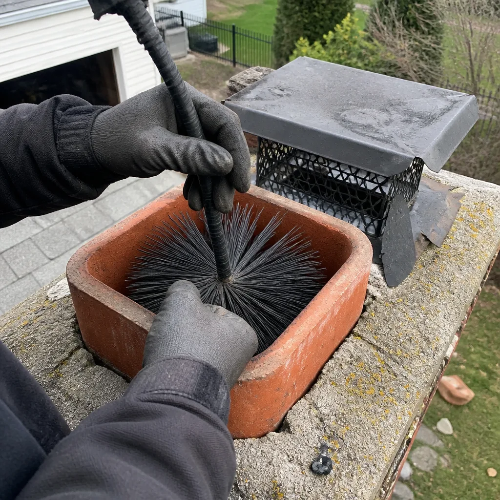 Professional technician performing residential chimney sweep services